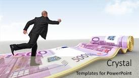  Presentation with carpet - Presentation design having man run on rolling euro background and a mint green colored foreground