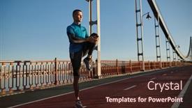  Presentation with marathon man - PPT theme with man-runner-doing-stretching-workout background and a wine colored foreground