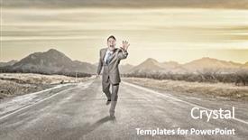  Presentation with training aspire man running - Presentation design featuring man running and reaching hand background and a gray colored foreground