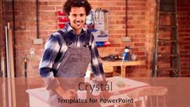  Presentation with upcycling - Slide deck consisting of man-running-business-in-workshop background and a coral colored foreground