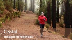  Presentation with marathon running race - Amazing slides having man running in forest woods backdrop and a coral colored foreground