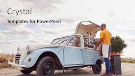  Presentation with coffee shop - Colorful presentation theme enhanced with man-running-independent-mobile-coffee backdrop and a white colored foreground