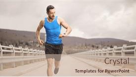  Presentation with smartwatch - Presentation design featuring man-running-on-a-bridge background and a  colored foreground