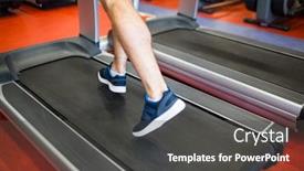  Presentation with running treadmill - PPT theme consisting of man running on a treadmill at the gym background and a dark gray colored foreground