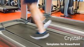  Presentation with running treadmill - PPT theme having man running on a treadmill at the gym background and a gray colored foreground