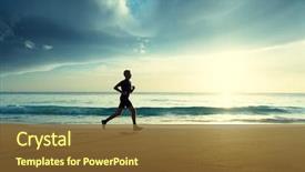  Presentation with tropical beach sunset - Slides having man running on tropical beach background and a tawny brown colored foreground