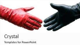  Presentation with shake hand - Presentation theme with man's and female hand in gloves meet in hand shake background and a white colored foreground