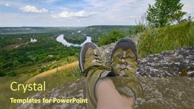  Presentation with trekking - Colorful presentation theme enhanced with man-s-feet-in-trekking backdrop and a tawny brown colored foreground