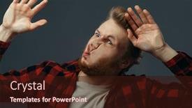  Presentation with happy sad face man - Audience pleasing slides consisting of man's funny face crushed on transparent glass backdrop and a wine colored foreground