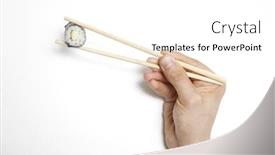  Presentation with chopsticks - Amazing PPT layouts having cropped shot male s - man's hand holding sushi roll backdrop and a white colored foreground