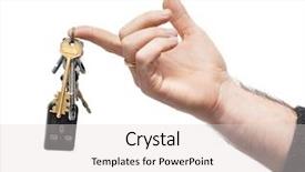  Presentation with remote - Presentation theme featuring man's hand holds bunch of keys and car remote hanging on keyring isolated on white background and a light gray colored foreground