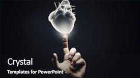  Presentation with touch screen - Presentation design consisting of man's hand pressing heart icon button on digital touch screen background and a black colored foreground