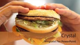  Presentation with burger - Colorful slides enhanced with man's hands holding onto a burger backdrop and a gold colored foreground