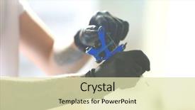  Presentation with holding people in hands - Slides with man's hands holding tattoo machine on blurred background background and a soft green colored foreground