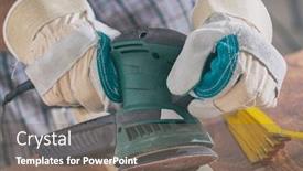  Presentation with orbital - Cool new PPT theme with man-sanding-a-wood backdrop and a gray colored foreground