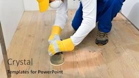  Presentation with redwood - Presentation design enhanced with man-sanding-redwood-planks-outdoors background and a coral colored foreground