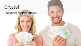 Presentation with cash - Cool new PPT theme with couples money - attractive couple flashing their cash backdrop and a white colored foreground