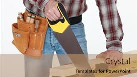  Presentation with wood - PPT layouts enhanced with man-sawing-plank-of-wood background and a coral colored foreground