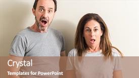  Presentation with man and woman - PPT layouts with man scared in shock background and a coral colored foreground