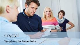  Presentation with waiting line - PPT theme with man scheduling appointment with doctors background and a light blue colored foreground