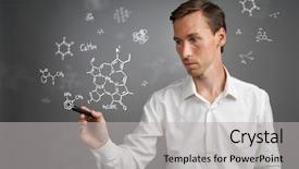  Presentation with chemical - Amazing slide set having man scientist with stylus backdrop and a light gray colored foreground