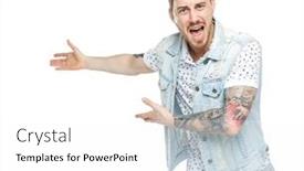  Presentation with aggressive people - PPT theme having man screams aggressive guy in tattoos yelling at the frame and showing his hands back isolated on white background a collection of emotional people outraged guy yells and shows back background and a white colored foreground