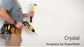  Presentation with handyman - Cool new PPT theme with man screw - builder handyman with drill backdrop and a white colored foreground
