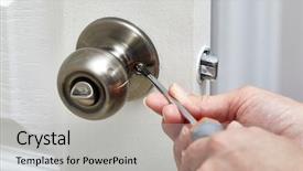  Presentation with man door - PPT theme featuring man screw - door knob installation background and a light gray colored foreground