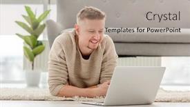  Presentation with remote - Presentation featuring man-searching-and-reading background and a mint green colored foreground