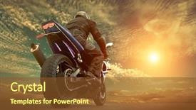  Presentation with annual dinner under the sea - PPT theme having man seat on the motorcycle background and a tawny brown colored foreground