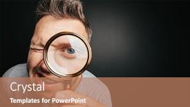  Presentation with eye glass - PPT theme having man-see-through-magnifying-glass background and a coral colored foreground