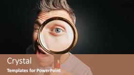  Presentation with eye glass - PPT theme consisting of man-see-through-magnifying-glass background and a coral colored foreground