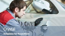  Presentation with sleepy yawning man driving car - Cool new presentation theme with man selecting color of car backdrop and a seafoam green colored foreground