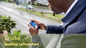  Presentation with bridge overpass - Amazing presentation theme having man sending text message on cell phone in city overpass bridge backdrop and a tawny brown colored foreground