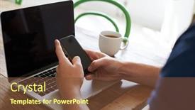  Presentation with text message - Slides with man-sending-text-message background and a tawny brown colored foreground