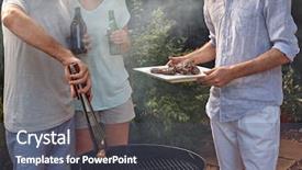  Presentation with helping man - Audience pleasing theme consisting of man serves healthy chicken meat backdrop and a dark gray colored foreground