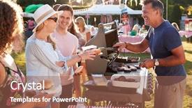 Presentation with summer - PPT layouts with man serving on barbeque stall background and a coral colored foreground
