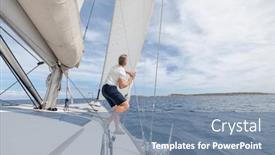  Presentation with sail - PPT theme featuring man-setting-sail background and a seafoam green colored foreground