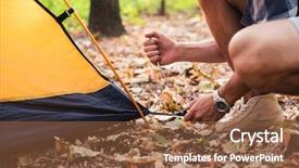  Presentation with big tent - Presentation theme featuring man setting up a tent background and a tawny brown colored foreground