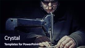  Presentation with old man - Audience pleasing PPT theme consisting of man sew with old machine backdrop and a wine colored foreground