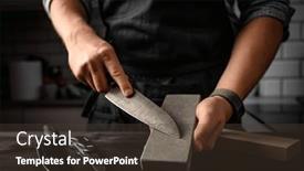  Presentation with stone - PPT theme enhanced with man-sharpening-a-knife background and a tawny brown colored foreground