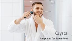  Presentation with razor - Presentation theme consisting of man-shaves-his-beard background and a light gray colored foreground