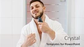  Presentation with razor - Presentation having man-shaves-his-beard background and a soft green colored foreground