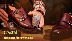  Presentation with fashion shoes - Colorful slides enhanced with man shining shoes backdrop and a tawny brown colored foreground