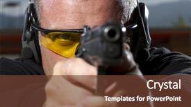  Presentation with shooting - Slide set with man shooting on an outdoor background and a tawny brown colored foreground