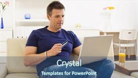  Presentation with online shopping and delivery - Presentation having man shopping online from home background and a ocean colored foreground