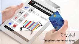  Presentation with online shopping - Cool new PPT layouts with man shopping online with digital tablet backdrop and a lemonade colored foreground