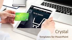  Presentation with online shopping - PPT layouts enhanced with man shopping online with digital background and a cream colored foreground