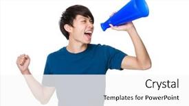  Presentation with speaker - PPT theme featuring man shout with loud speaker background and a white colored foreground