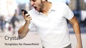  Presentation with angry - Cool new presentation theme with man shouting using a mobile backdrop and a lemonade colored foreground